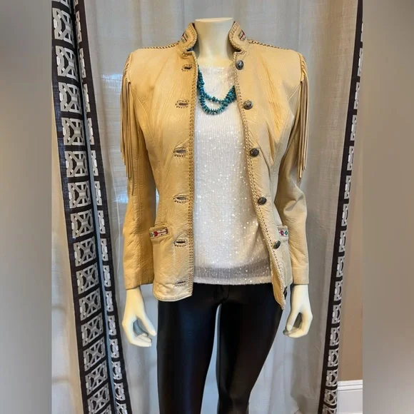 Ren Ellis Southwest Beaded Women Leather Jacket with Fringe - Picture 1 of 12